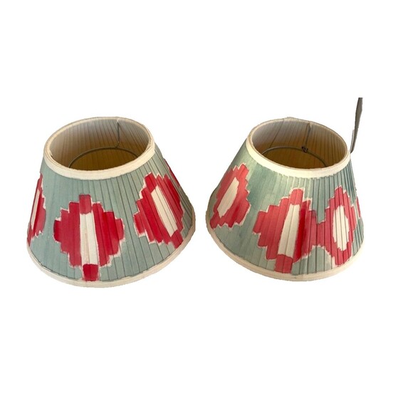 Custom Hand Painted Pleated Fabric Lamp Shade IKAT European Hardware 8" x 13" - Picture 8 of 16
